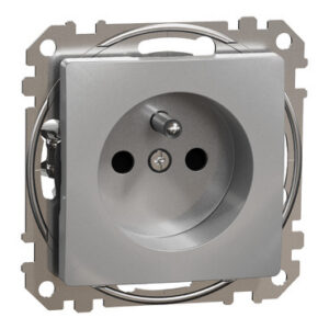 SEDNA DESIGN 2P+Z srebrne aluminium Gniazdo sieciowe z przesłonami