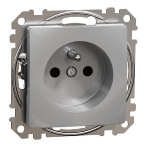 SEDNA DESIGN 2P+Z srebrne aluminium Gniazdo sieciowe z przesłonami zaciski bezgwintowe