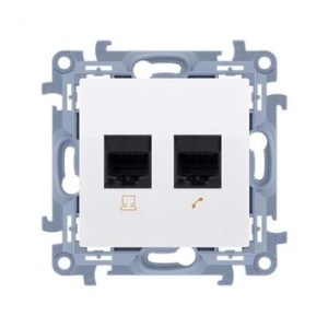 Simon 10 Gniazdo RJ45 kat. 6 + gniazdo telefoniczne RJ12 (moduł) biały C6T12.01/11