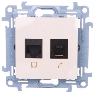 Simon 10 Gniazdo RJ45 kat. 6 + gniazdo telefoniczne RJ12 (moduł) kremowy C6T12.01/41