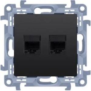 Simon 10 Gniazdo RJ45 kat. 6 + gniazdo telefoniczne RJ12 (moduł) czarny mat C6T12.01/49