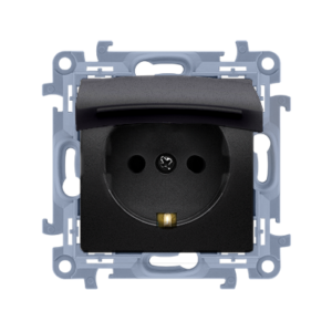 Simon 10 Gniazdo wtyczkowe Schuko IP44 z uszczelką - klapka transparetna (moduł) 16A 250V szybkozłacza czarny mat CGSZ1BC.01/49
