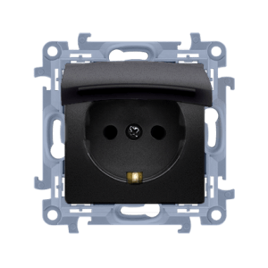 Simon 10 Gniazdo wtyczkowe Schuko IP44 z uszczelką - klapka transparetna (moduł) 16A 250V szybkozłacza czarny mat CGSZ1BC.01/49