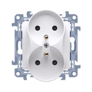 Simon 10 Gniazdo podwójne z/u białe 16A 250V IP20 CGZ2M.01/11