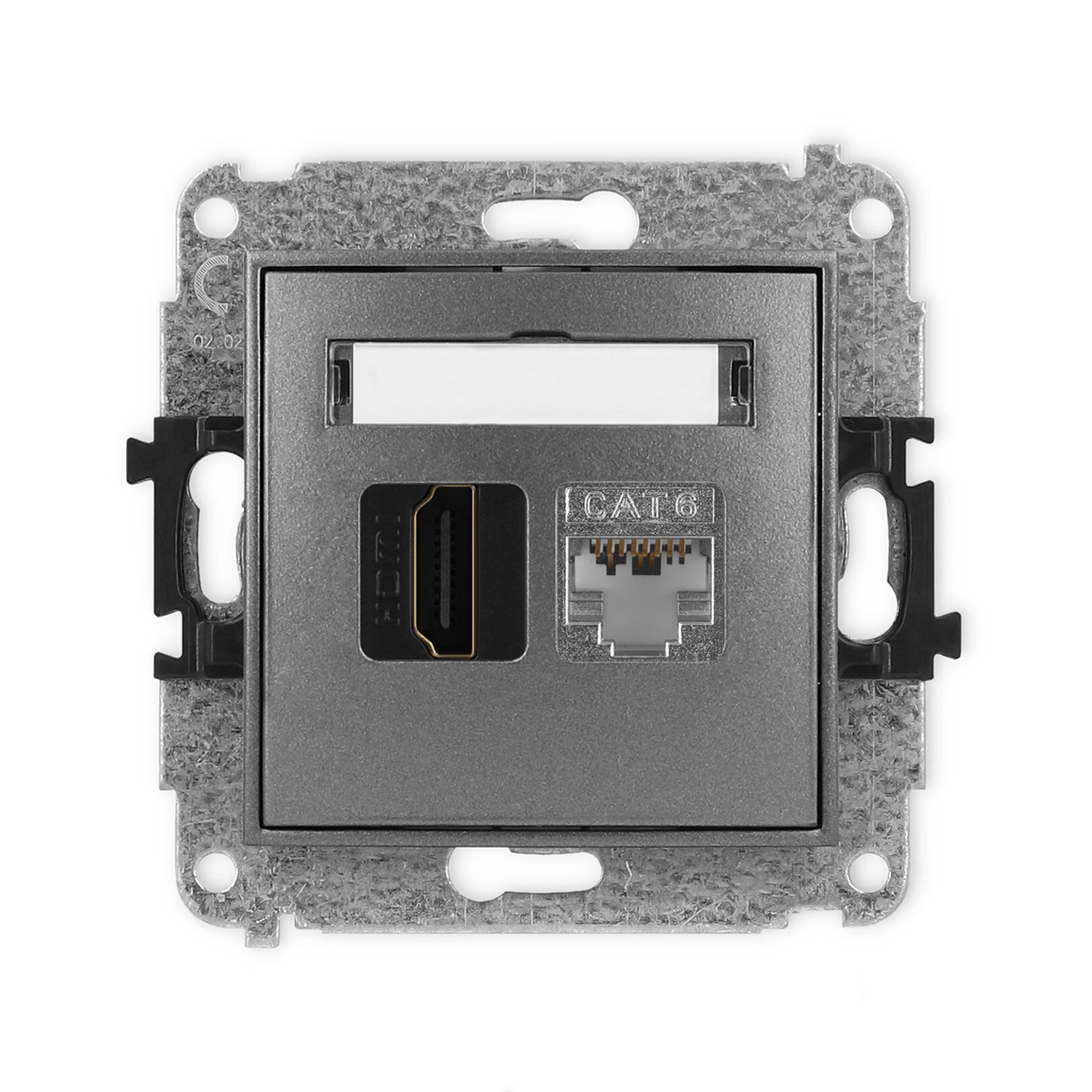 ICON Mechanizm gniazda pojedynczego HDMI 2.0, 4K + gniazda komp. poj. 1xRJ45, kat. 6, ekranowany, 8-stykowy grafitowy 11IGHK-46