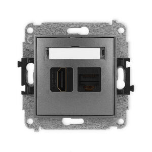 ICON Mechanizm gniazda pojedynczego HDMI 2.1, 8K + gniazda komp. poj. 1xRJ45, kat. 6A, 8-stykowy grafitowy 11IGHK-86A