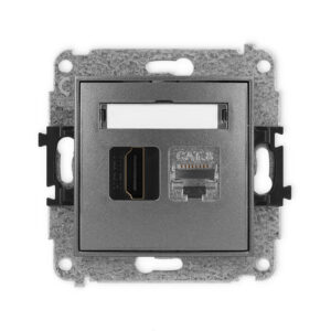 ICON Mechanizm gniazda pojedynczego HDMI 2.1, 8K + gniazda komp. poj. 1xRJ45, kat. 8, ekranowany, 8-stykowy grafitowy 11IGHK-88
