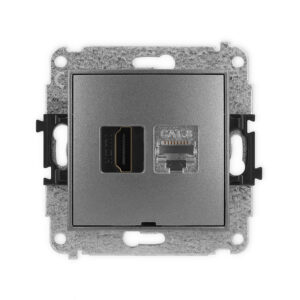 ICON Mechanizm gniazda HDMI 2.1, 8K + gniazda 1xRJ45, kat. 8, ekranowany, 8-stykowy, bez pola opisowego grafitowy 11IGHKBO-88