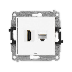 ICON Mechanizm gniazda HDMI 2.1, 8K + gniazda komp. poj. 1xRJ45, kat. 6A, 8-stykowy, bez pola opisowego biały mat 25IGHKBO-86A