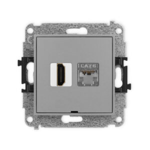 ICON Mechanizm gniazda HDMI 2.0, 4K + gniazda 1xRJ45, kat. 6, ekranowany, 8-stykowy, bez pola opisowego szary mat 27IGHKBO-46