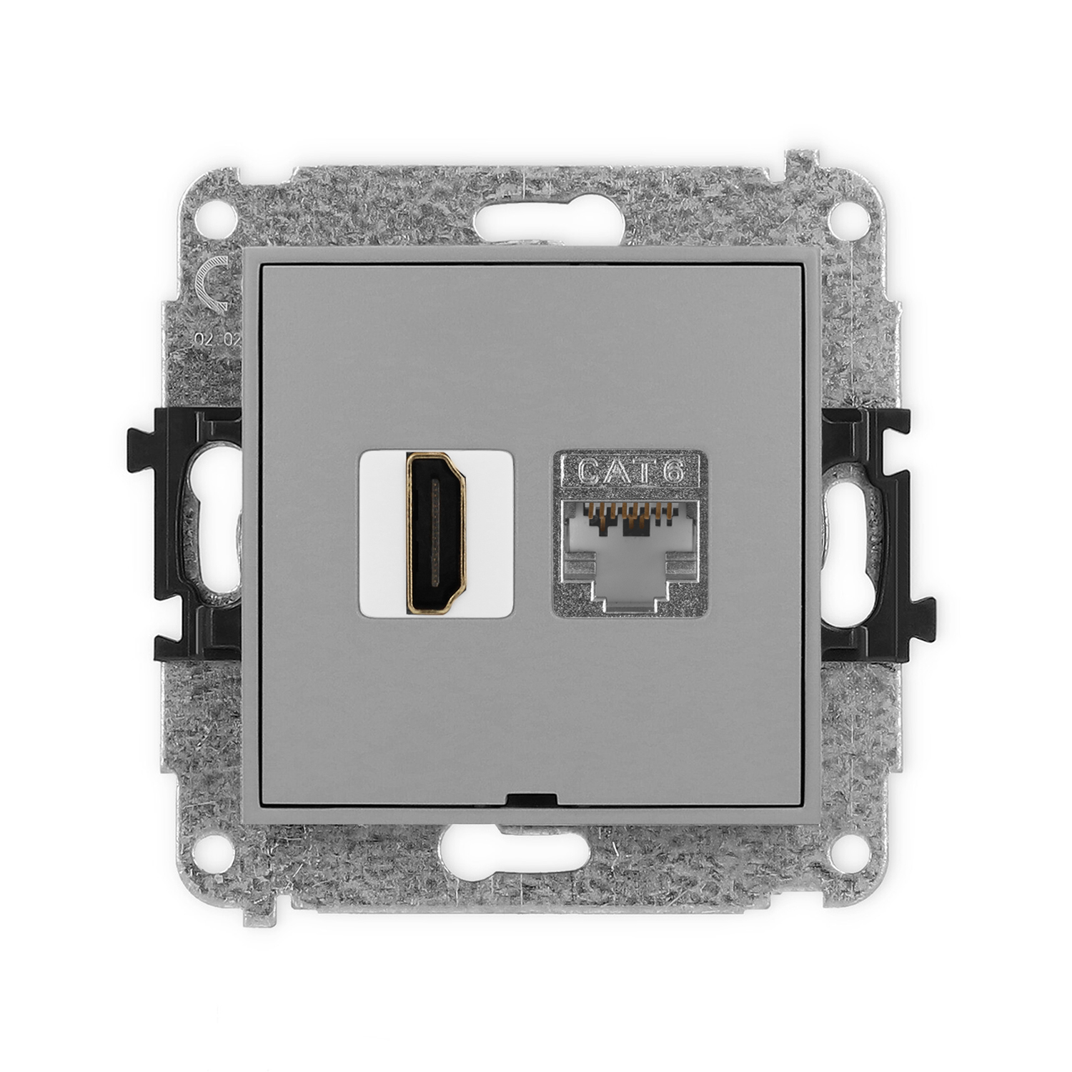 ICON Mechanizm gniazda HDMI 2.0, 4K + gniazda 1xRJ45, kat. 6, ekranowany, 8-stykowy, bez pola opisowego szary mat 27IGHKBO-46