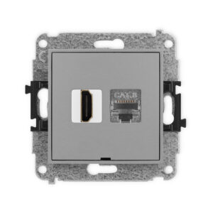 ICON Mechanizm gniazda HDMI 2.1, 8K + gniazda 1xRJ45, kat. 8, ekranowany, 8-stykowy, bez pola opisowego szary mat 27IGHKBO-88