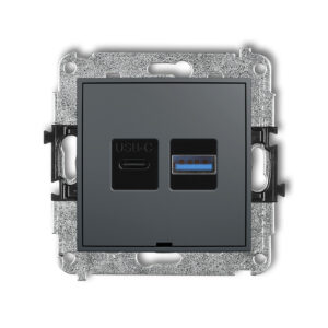 ICON Mechanizm ładowarki USB podwójnej USB C + USB A, 30W max., bez pola opisowego grafitowy mat 28ICUSBBO-10