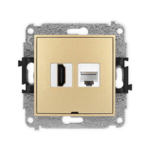 ICON Mechanizm gniazda HDMI 2.1, 8K + gniazda komp. poj. 1xRJ45, kat. 6A, 8-stykowy, bez pola opisowego złoty 29IGHKBO-86A