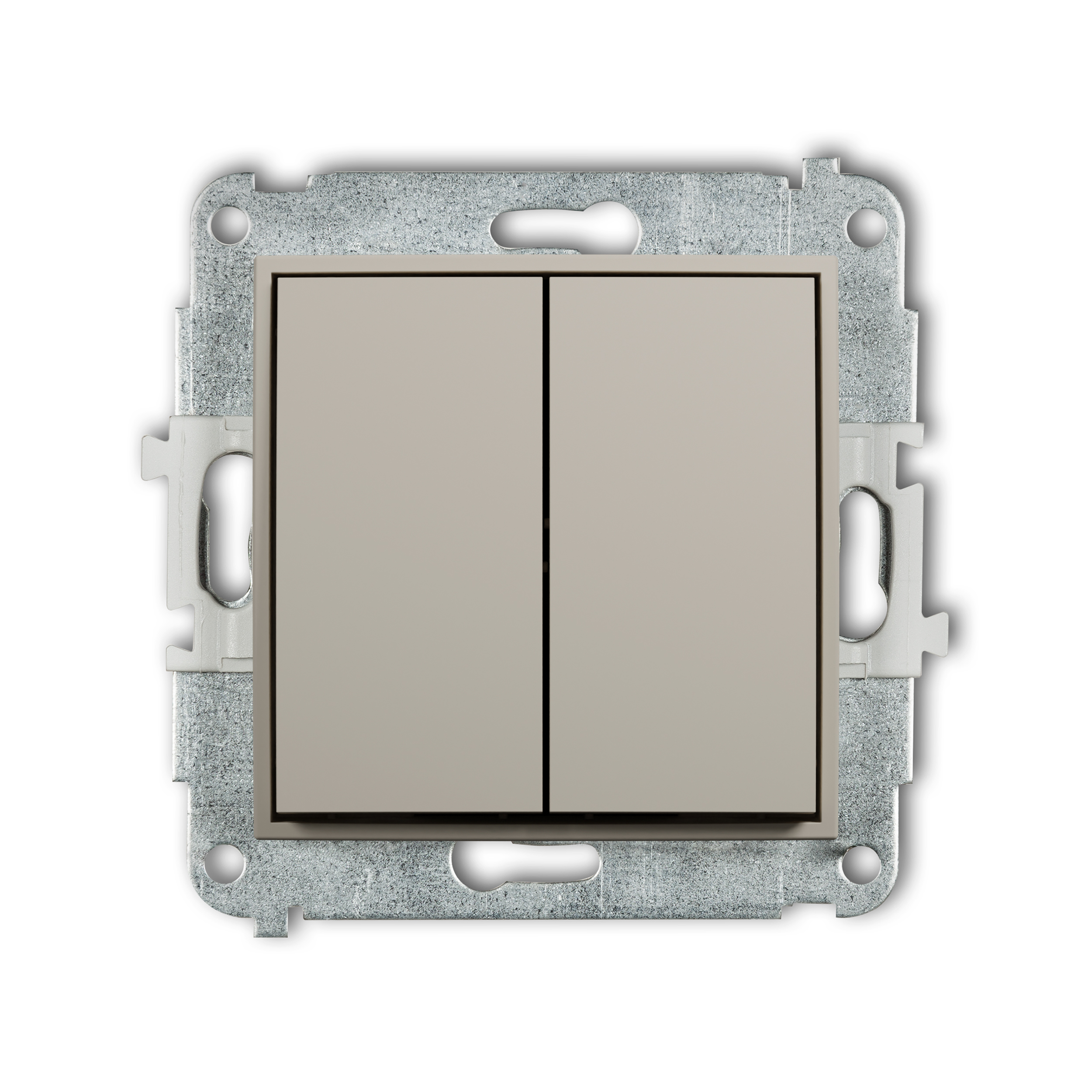 ICON Mechanizm łącznika jednobiegunowego ze schodowym (dwa klawisze bez piktogramów, osobne zasilanie) taupe 60IWP-10.21