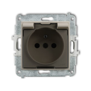 MINI Mechanizm gniazda bryzgoszczelnego z uziemieniem 2P+Z (klapka dymna, przesłony torów prądowych) taupe 60MGPB-1zdp