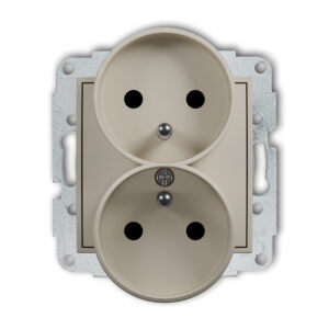 MINI Mechanizm gniazda podwójnego do ramki z uziemieniem 2x(2P+Z) (przesłony torów prądowych) taupe 60MGPR-2zp
