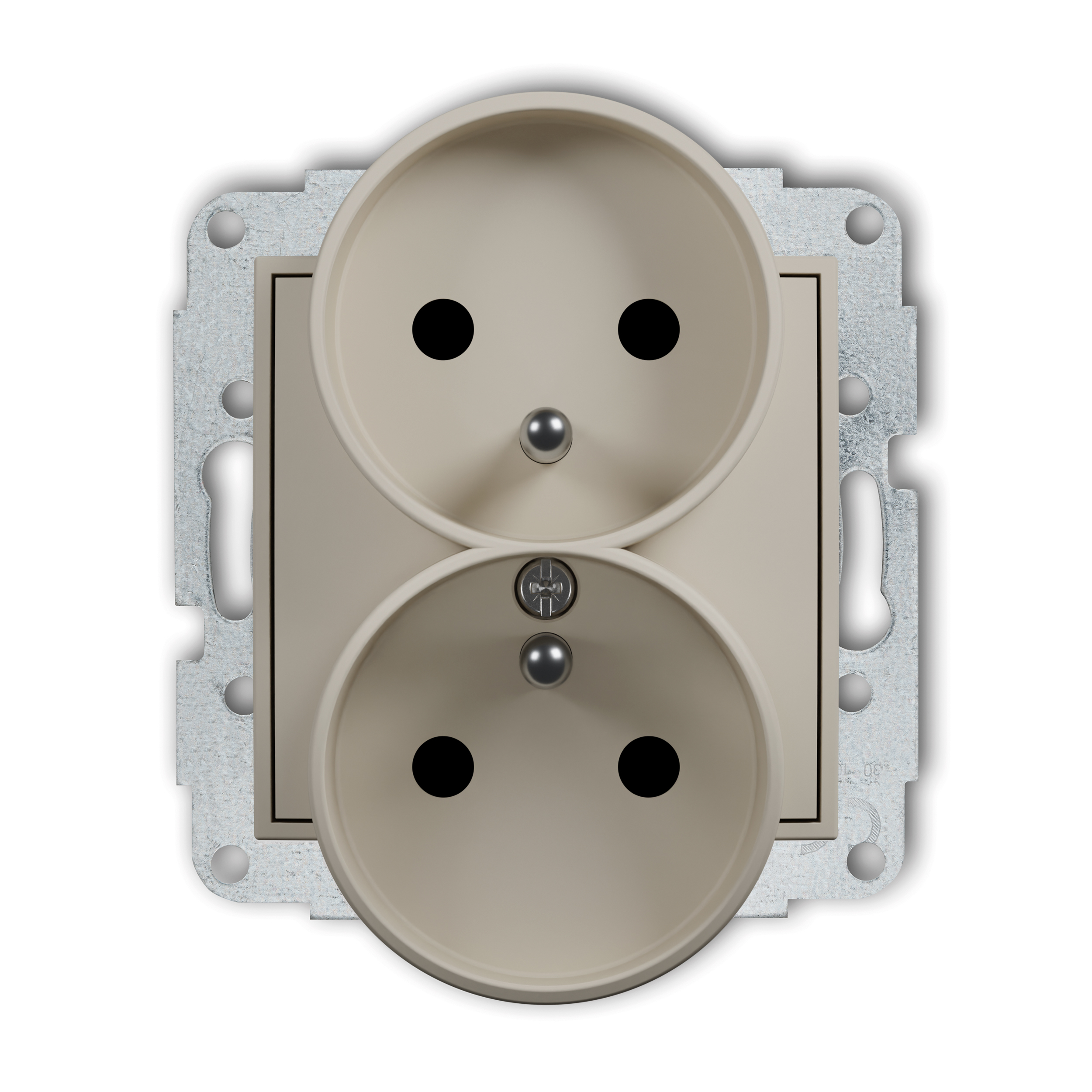 MINI Mechanizm gniazda podwójnego do ramki z uziemieniem 2x(2P+Z) (przesłony torów prądowych) taupe 60MGPR-2zp