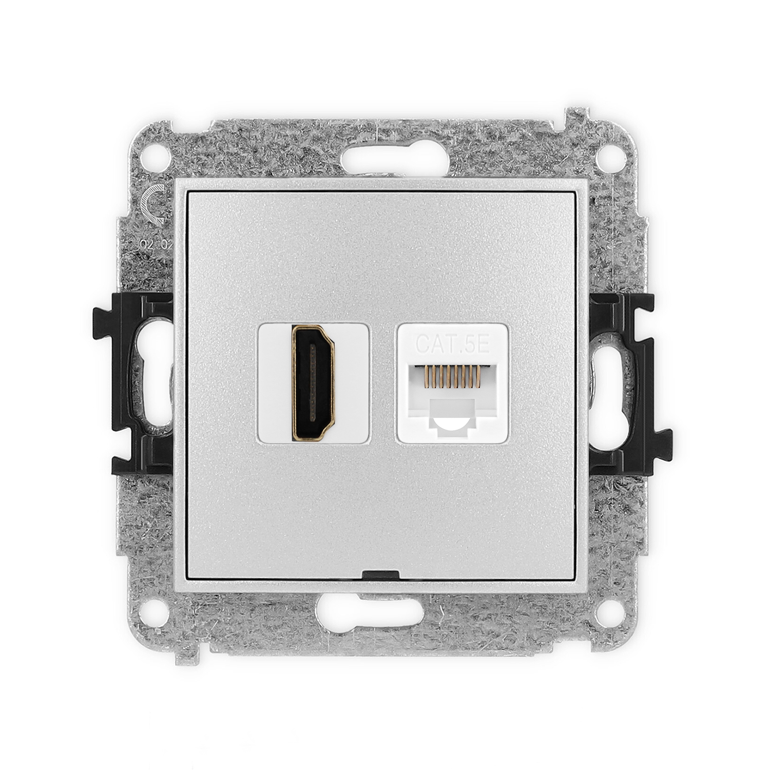ICON Mechanizm gniazda poj. HDMI 2.0 + gniazda komp. poj. 1xRJ45, kat. 5e, 8-stykowy, bez pola opisowego srebrny metalik 7IGHKBO