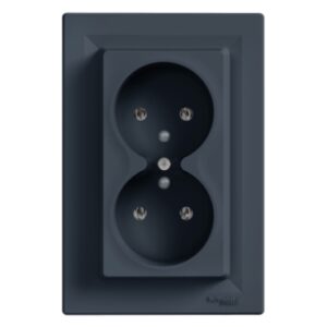 Gniazdo 2x2P+PE Asfora antracyt z ramką EPH9800271