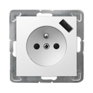 IMPRESJA Gniazdo pojedyncze z/u z przesłonami białe z ładowarką USB GP-1YZPUSB/m/00