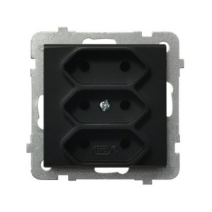 SONATA Gniazdo potrójne b/u 2,5A EURO czarny metalik GP-3R/m/33