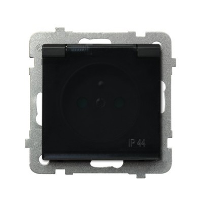 SONATA Gniazdo bryzgoszczelne z/u IP44 z przesłonami klapka przezroczysta czarny metalik GPH-1RZP/m/33/d