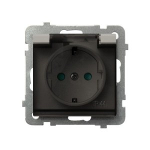 SONATA Gniazdo bryzgoszczelne z uziemieniem IP-44 wieczko przezroczyste kaszmir GPH-1RZ/m/82/d