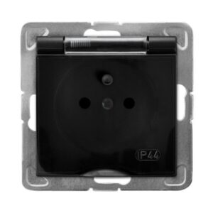IMPRESJA Gniazdo bryzgoszczelne z uziemieniem IP-44 wieczko przezroczyste czarny metalik GPH-1YZ/m/33/d