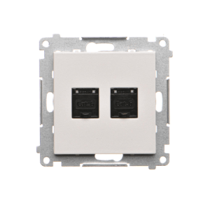 Simon 55 Gniazdo komputerowe podwójne RJ45 kategoria 6, z przesłoną przeciwkurzową (moduł) Jasnoszary mat T62.01/114