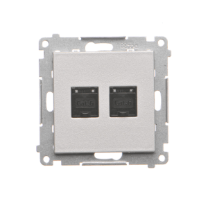 Simon 55 Gniazdo komputerowe podwójne RJ45 kategoria 6, z przesłoną przeciwkurzową (moduł) Aluminium mat T62.01/143