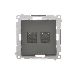 Simon 55 Gniazdo komputerowe podwójne RJ45 kategoria 6, z przesłoną przeciwkurzową (moduł) Czarny mat T62.01/149