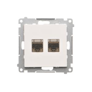 Simon 55 Gniazdo komputerowe podwójne RJ45 kategoria 6, ekranowane z przesłoną przeciwkurzową (moduł) Biały mat T62E.01/111