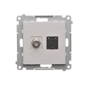Simon 55 Gniazdo antenowe typu F” + RJ45 kat.6 (moduł) Aluminium mat TASFRJ45.01/143