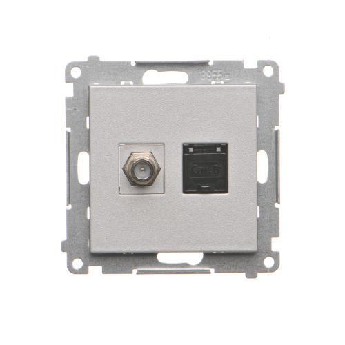 Simon 55 Gniazdo antenowe typu F” + RJ45 kat.6 (moduł) Aluminium mat TASFRJ45.01/143