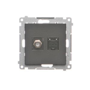 Simon 55 Gniazdo antenowe typu F” + RJ45 kat.6 (moduł) Czarny mat TASFRJ45.01/149