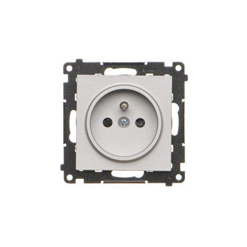 Simon 55 Gniazdo wtyczkowe pojedyncze z uziemieniem i przesłonami (moduł) 16 A 250 V~, szybkozłącza Aluminium mat TGZ1CZ.01/143