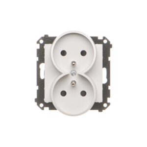 Simon 55 Gniazdo wtyczkowe podwójne z uziemieniem z przesłonami (moduł) 16 A 250 V~, szybkozłącza Jasnoszary mat TGZ2MCZ.01/114