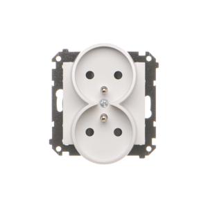 Simon 55 Gniazdo wtyczkowe podwójne z uziemieniem z przesłonami (moduł) 16 A 250 V~, szybkozłącza Jasnoszary mat TGZ2MCZ.01/114