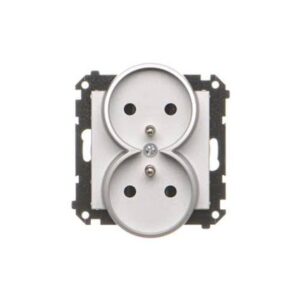 Simon 55 Gniazdo wtyczkowe podwójne z uziemieniem z przesłonami (moduł) 16 A, 250 V~, szybkozłącza Aluminium mat TGZ2MCZ.01/143
