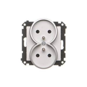 Simon 55 Gniazdo wtyczkowe podwójne z uziemieniem z przesłonami (moduł) 16 A, 250 V~, szybkozłącza Aluminium mat TGZ2MCZ.01/143